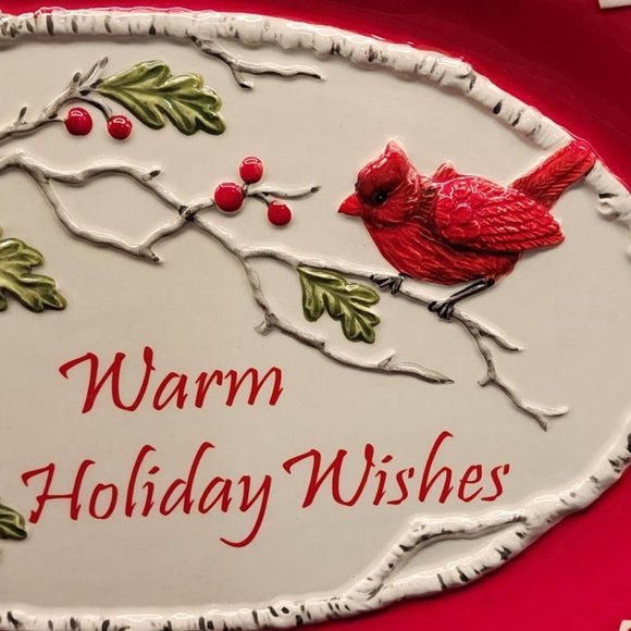 Fitz & Floyd Winterberry " Warm Holiday Wishes " 13" Oval Serving Tray Platter - Picture 3 of 7